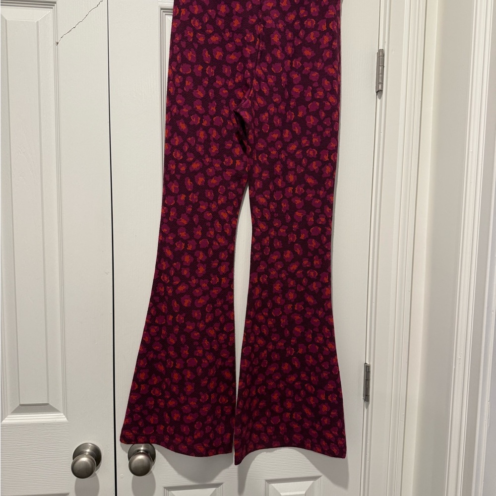 Anthropologie Purple and Pink Patterned flare pull on pants- Size Small
